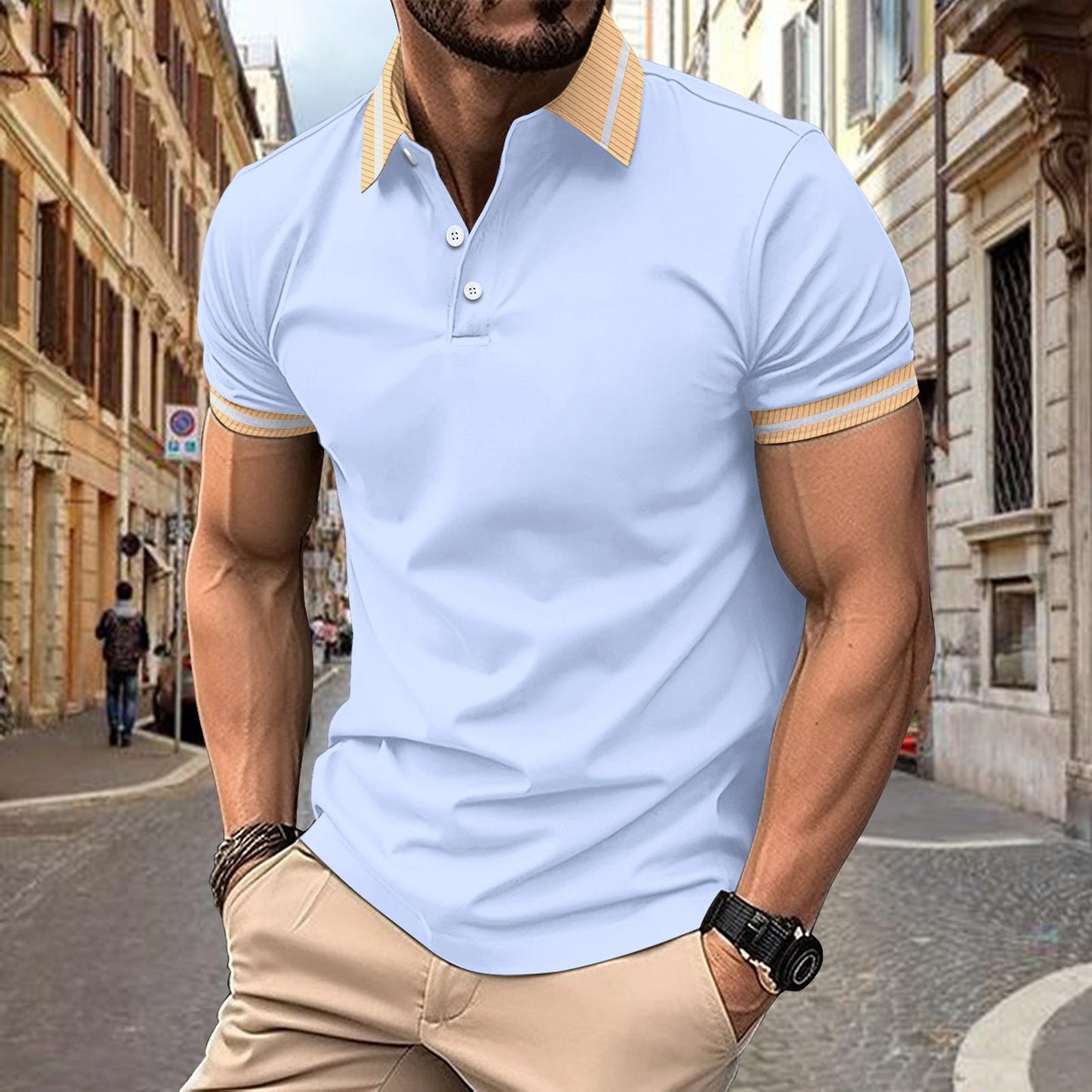 Herren Polohemd Kurzarm Modern Kontrast Akzente