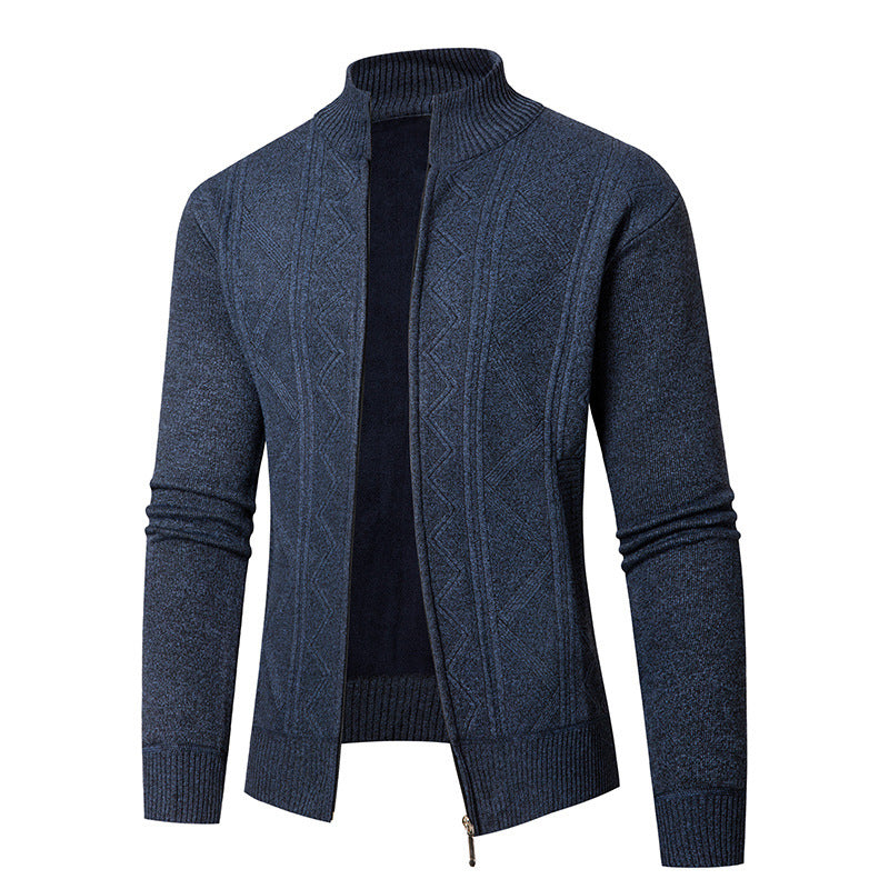 Herren Strickjacke Strukturiert Zopfmuster Hochkragen Modern