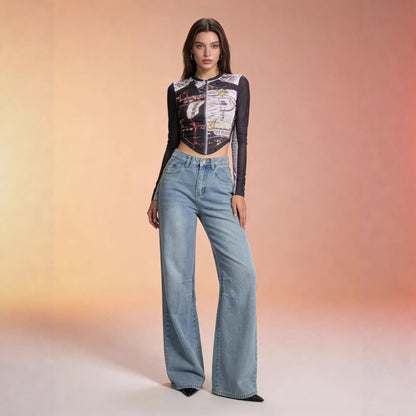 Damen Jeanshose Weit Bequem Mit Nähdetails - BerlinGlamour