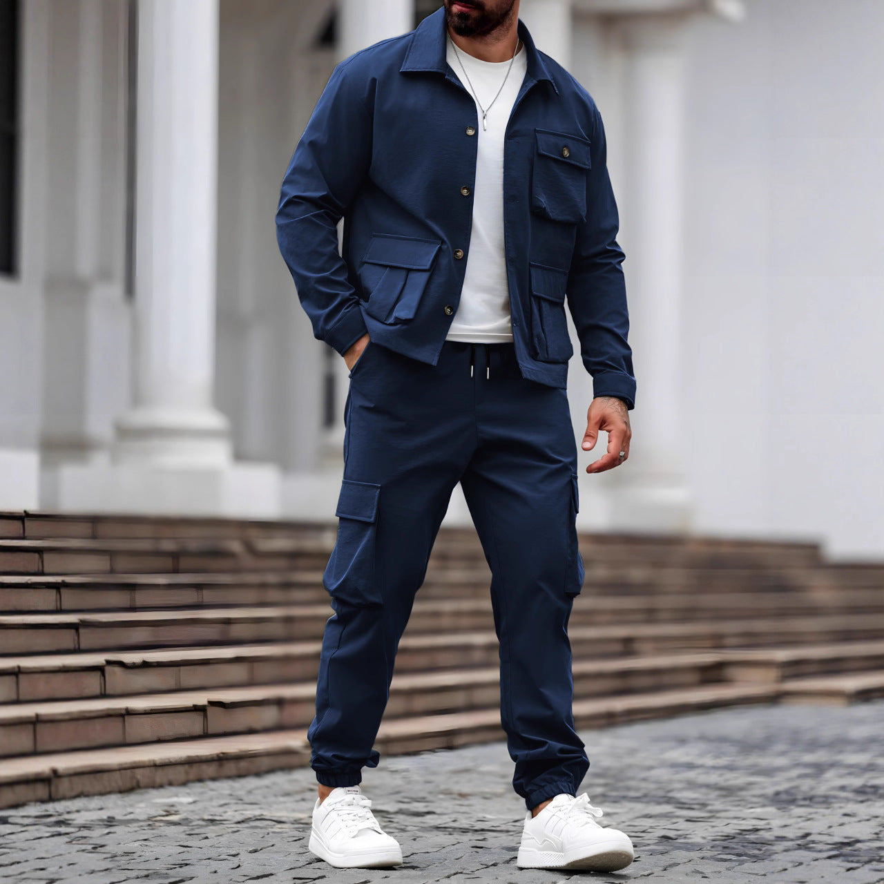 Herren Cargo-Jacke Urban Style Elastisch Mit Vielen Taschen