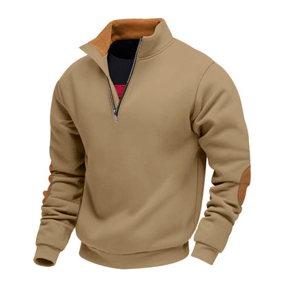 Herren Sweatshirt mit hochwertigem Stehkragen und eleganten Lederakzenten BerlinGlamour.