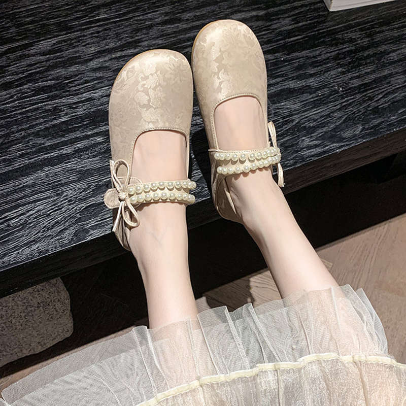 Damen Ballerinas Schuhe Elegante Perlen-details