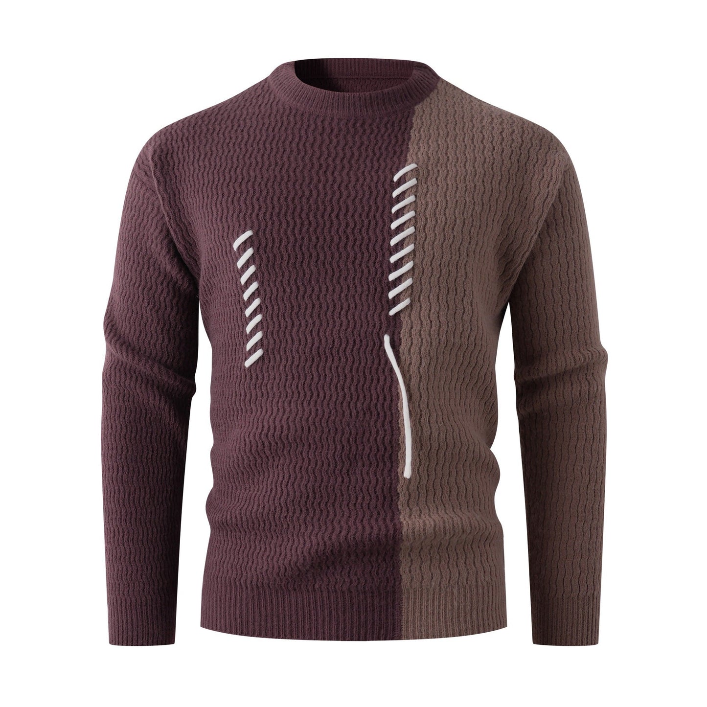 Herren Strickpullover Modern Zopfmuster Kontrast Farben