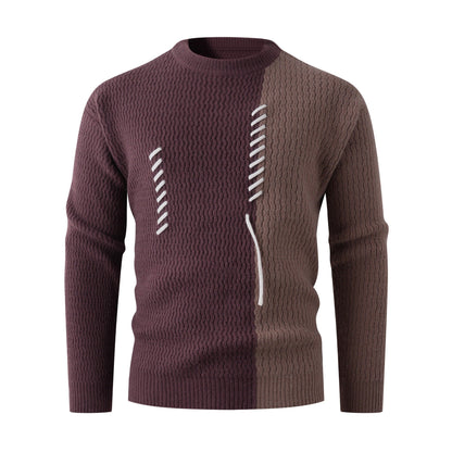 Herren Strickpullover Modern Zopfmuster Kontrast Farben