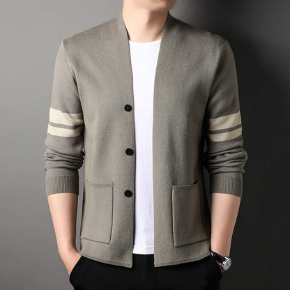 Herren Strickjacke Modisch mit Kontraststreifen und Taschen