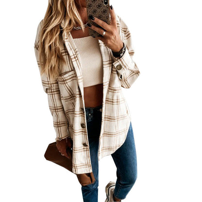 Damen Bluse Jacke Kariert mit Knöpfen Modern