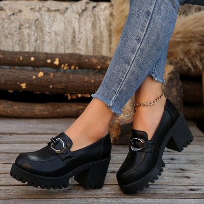 Damen Blockabsatz Schuhe Hoch Modisch Schnalle