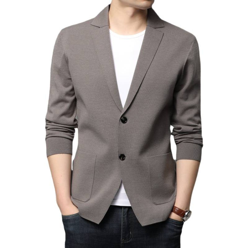 Herren Strickblazer Elegantes Design Knöpfe Taschen