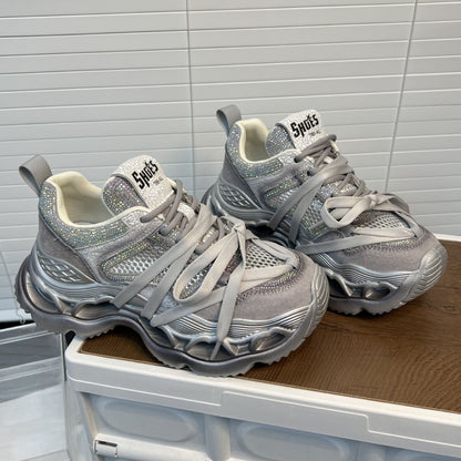 Damen Sneaker Sportlich Chunky mit Glitzer