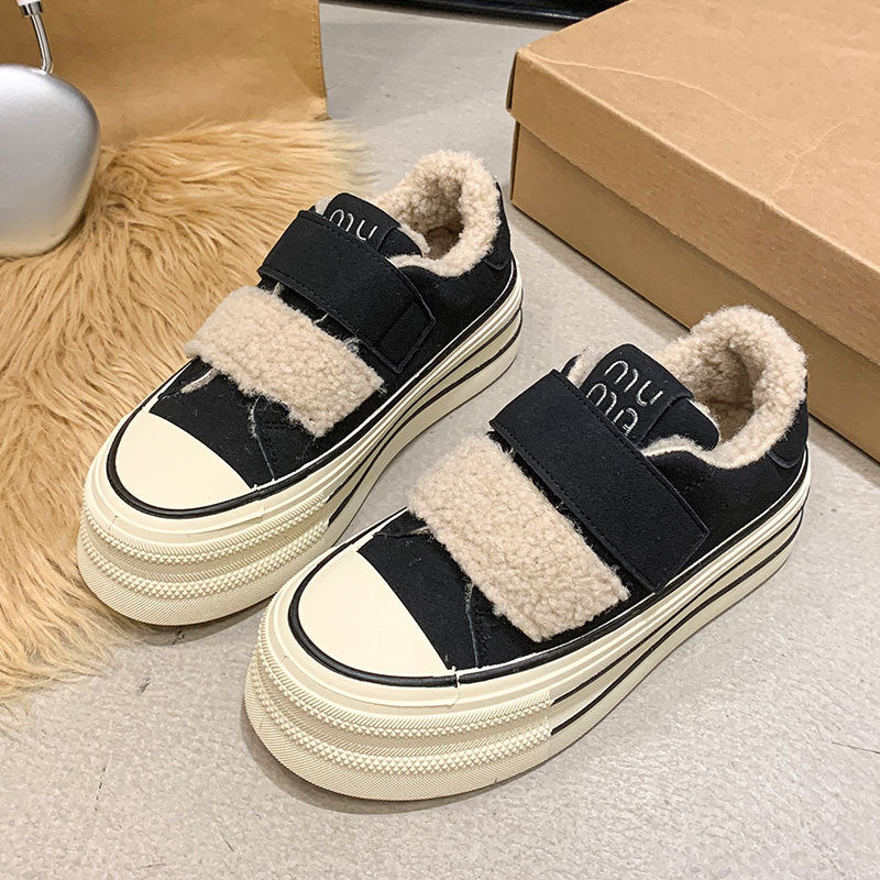 Damen Sneaker Bequem Warm Plüschfutter Klettverschluss