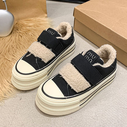 Damen Sneaker Bequem Warm Plüschfutter Klettverschluss