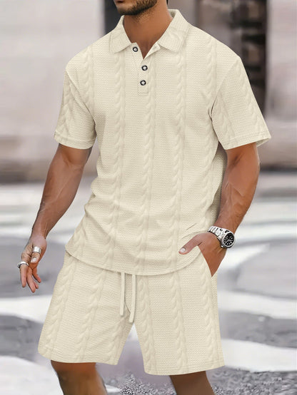 Herren Polohemd Strukturiert mit passender Shorts Sommer