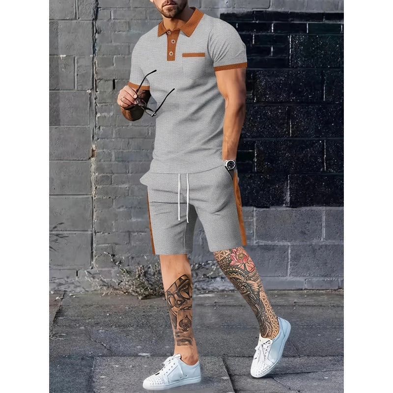 Herren Poloshirt Shorts Set Kontrastdesign Modern Sportlich