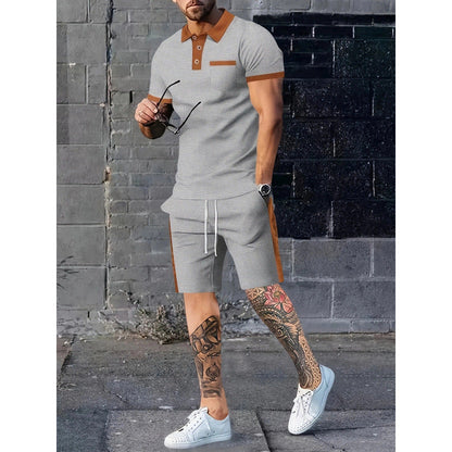 Herren Poloshirt Shorts Set Kontrastdesign Modern Sportlich