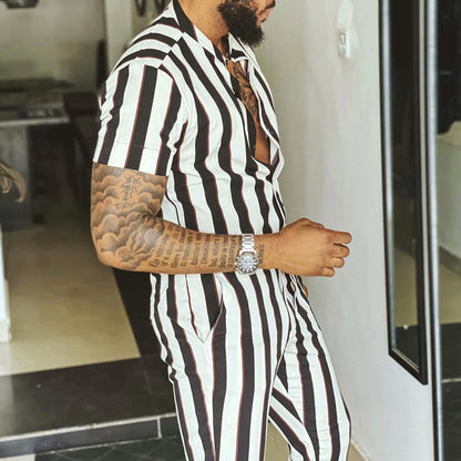 Herren Jumpsuit Streifenmuster Modern Reißverschluss - BerlinGlamour
