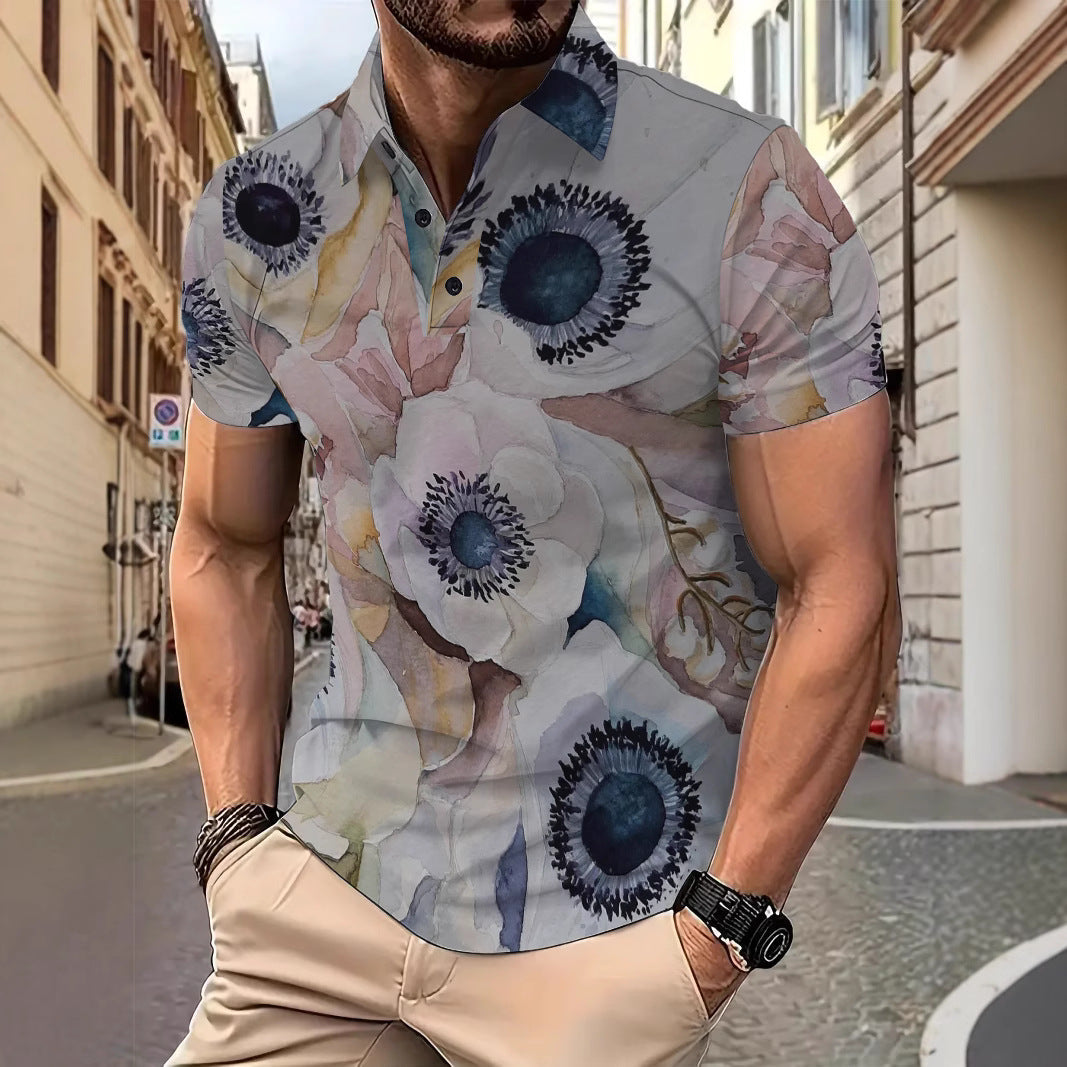 Herren Poloshirt Kurzarm Modern Floralmuster Sommerrichtig - BerlinGlamour