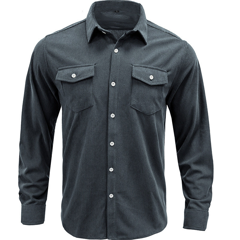 Herren Hemd Cordlook Lässig mit Brusttaschen Modern