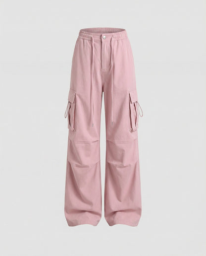 Damen Cargohose Hochtailliert mit Seitenschlaufen und Verstellbarem Saum