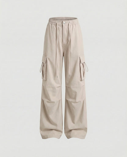 Damen Cargohose Hochtailliert mit Seitenschlaufen und Verstellbarem Saum
