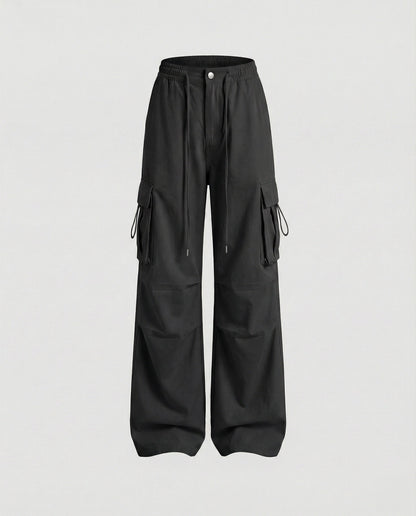 Damen Cargohose Hochtailliert mit Seitenschlaufen und Verstellbarem Saum