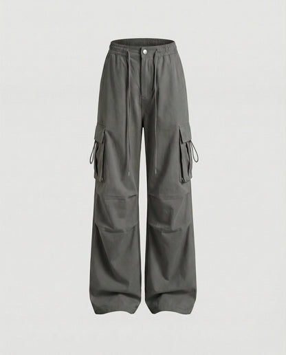Damen Cargohose Hochtailliert mit Seitenschlaufen und Verstellbarem Saum