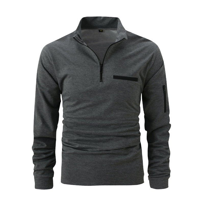 Herren Pullover Sportlich Reißverschluss Taschen Grau