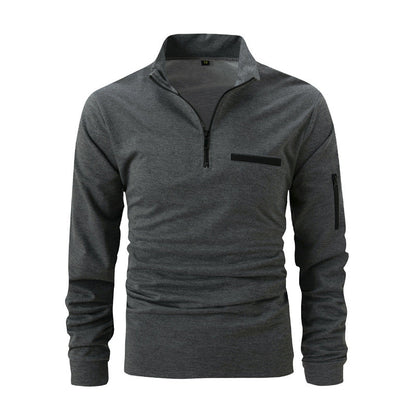 Herren Pullover Sportlich Reißverschluss Taschen Grau