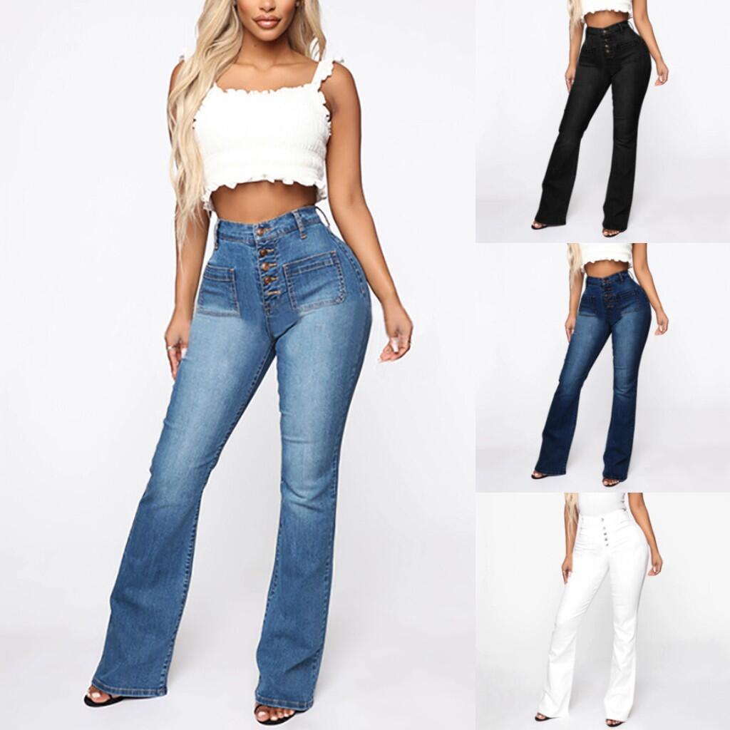 Damen Highwaist Jeans Flared mit Nieten und Dekoration - BerlinGlamour