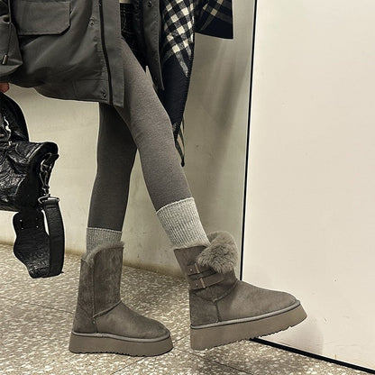 Damen Winterstiefel Kuschelig Weich mit Riemen Soft Innenschuh