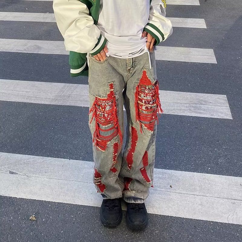 Herren Jeans Lässig Destroyed Ripped Berlin Style