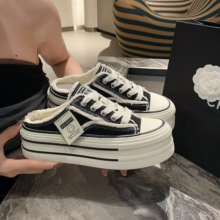 Damen Sneaker Plüsch Plattform Sportschuh Schwarz - BerlinGlamour