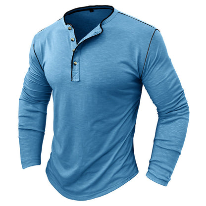 Herren Langarmhemd Klassisch Henley Style Modern - BerlinGlamour