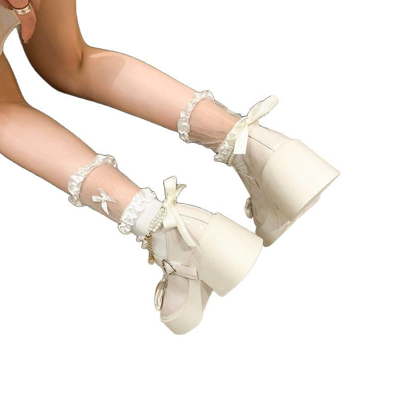 Damen Plateauschuhe Mit Perlenriemen Hochzeitsschuhe Elegant