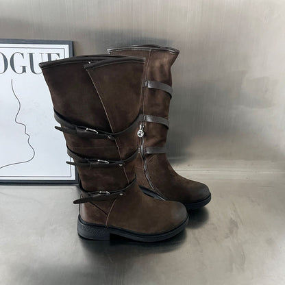 Damen Stiefel Modisch Elegant mit Reißverschluss Schwarz