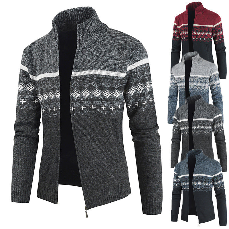 Herren Strickjacke Warm mit Stehkragen Wintermuster - BerlinGlamour