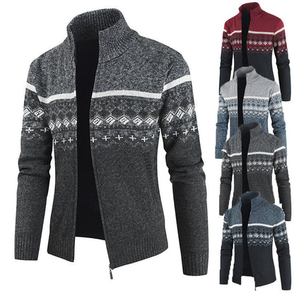 Herren Strickjacke Warm mit Stehkragen Wintermuster - BerlinGlamour