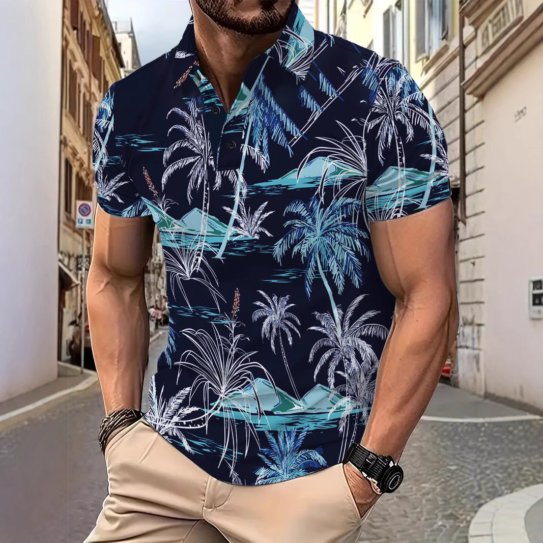 Herren Poloshirt Palmenmuster Atmungsaktiv Baumwolle - BerlinGlamour