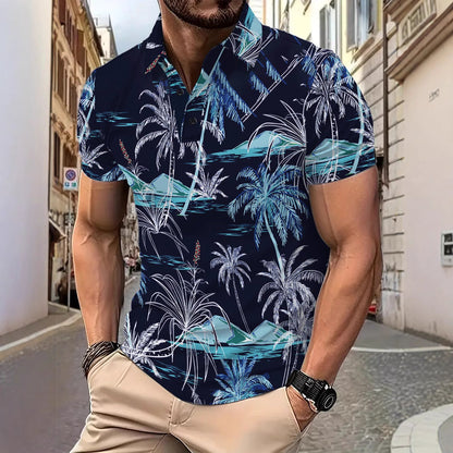 Herren Poloshirt Palmenmuster Atmungsaktiv Baumwolle - BerlinGlamour