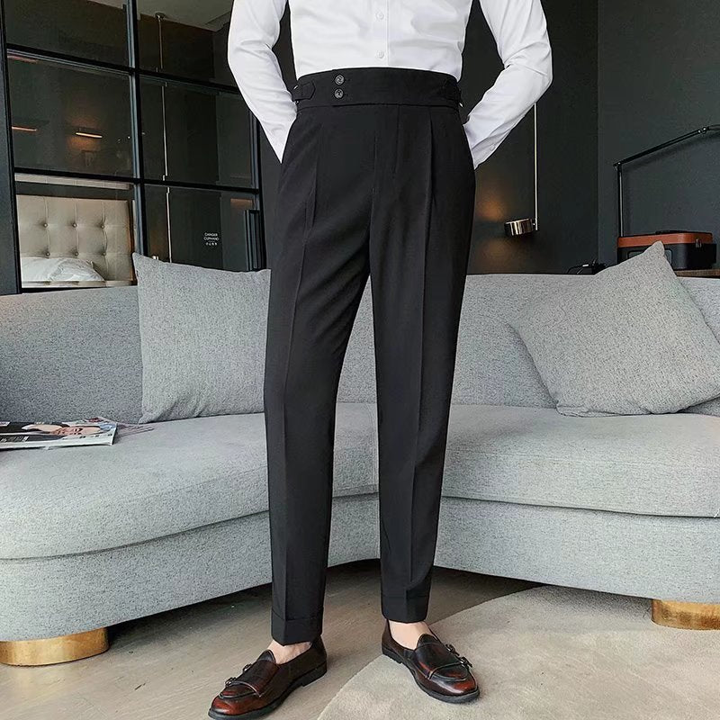 Herren Anzughose Elegant Hochtaillierter Bund Schmale Passform