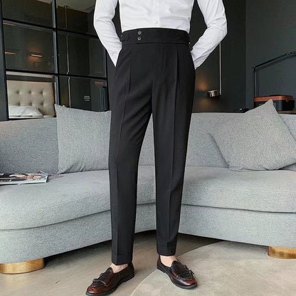Herren Anzughose Elegant Hochtaillierter Bund Schmale Passform