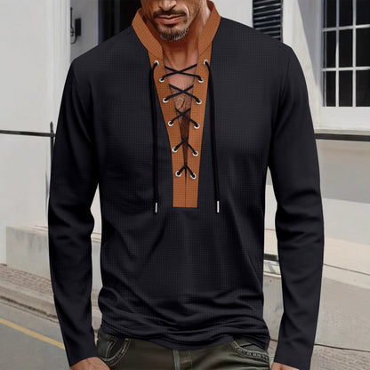 Herren Langarmshirt Modern Schnürdesign Kragen
