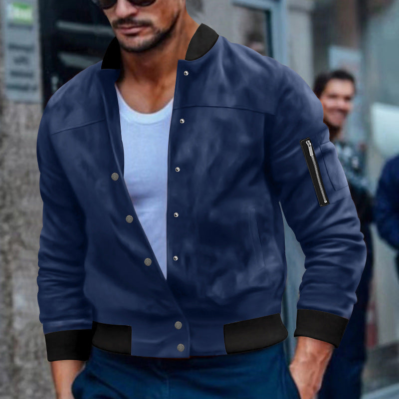Herren Bomberjacke Reißverschluss Taschen Modern Schwarz