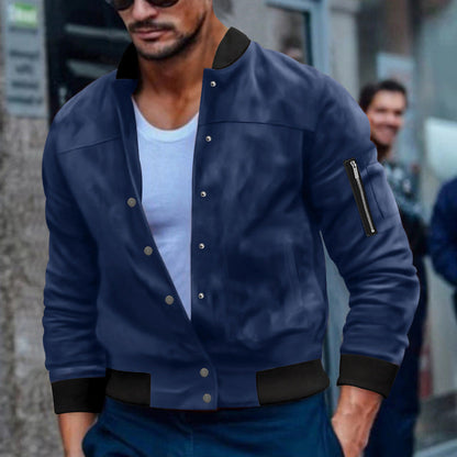 Herren Bomberjacke Reißverschluss Taschen Modern Schwarz