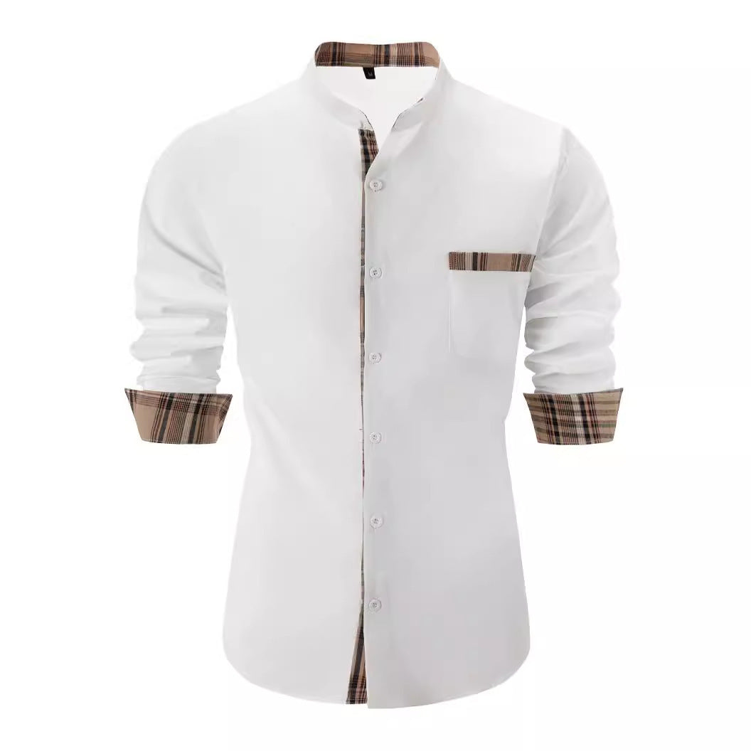 Herren Hemd Modern Stehkragen Kariert Elegant