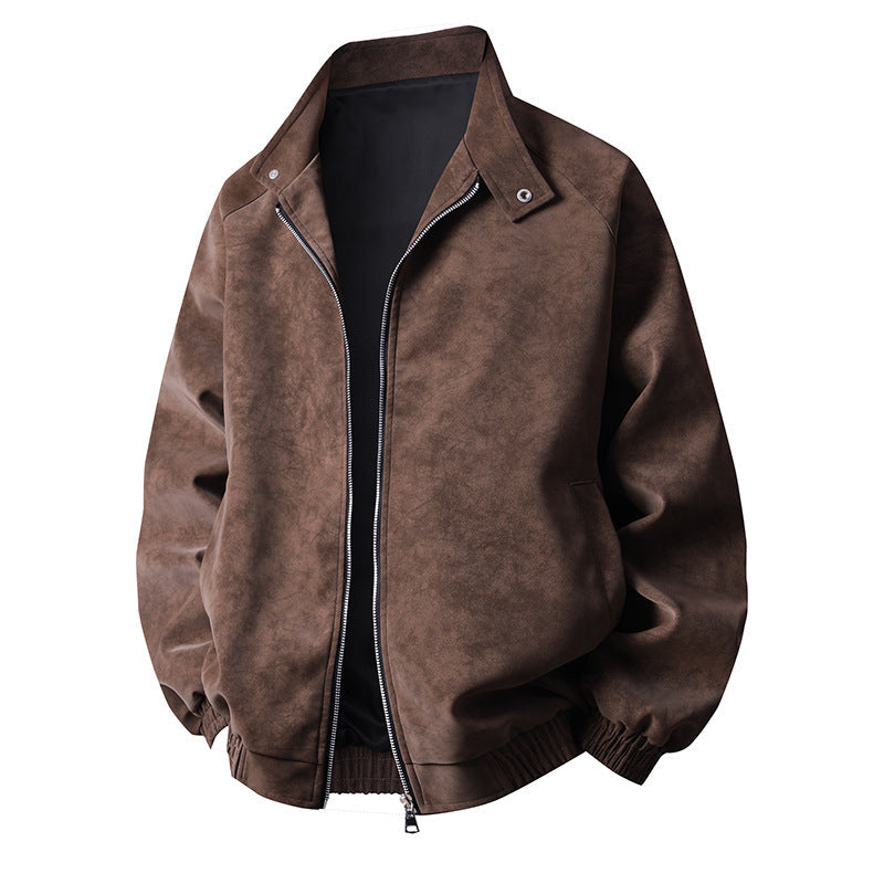 Herren Lederjacke Modern Elastisch Schwarz