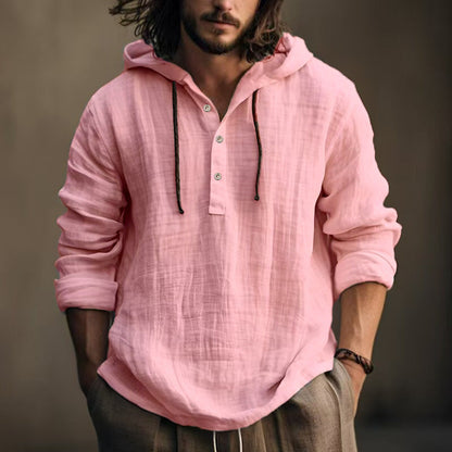 Herren Leinenbluse Lässig Kapuzenstyle Modern