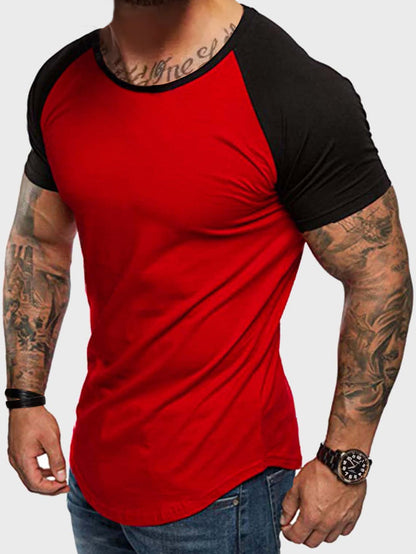 Herren Rundhalsshirt Slim Fit Kontrast Ärmel Modern