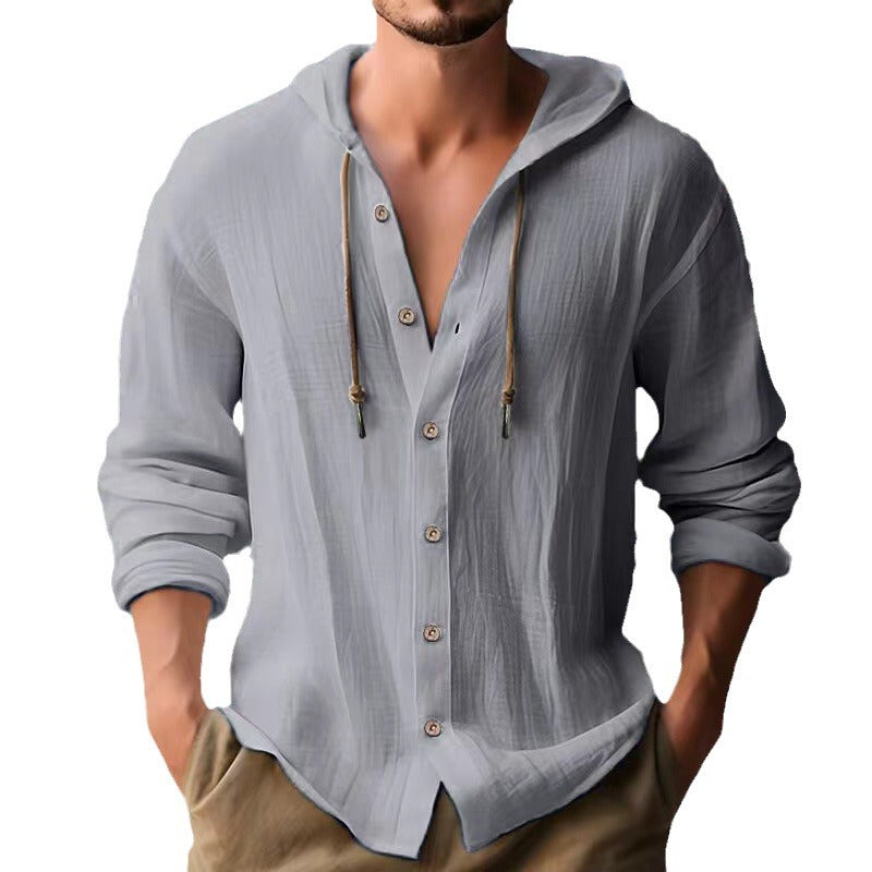 Herren Hoodie Hemd Lässig Mit Kordelzug und Knöpfen