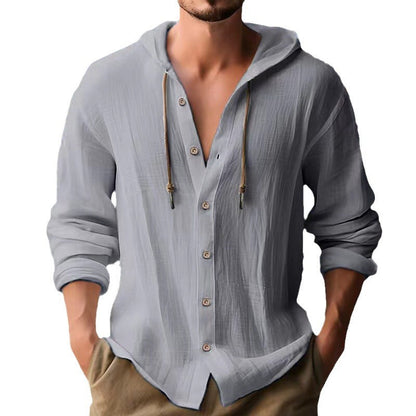 Herren Hoodie Hemd Lässig Mit Kordelzug und Knöpfen