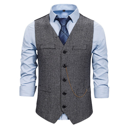 Herren Anzugweste Fischgrätmuster Elegant Mit Taschen